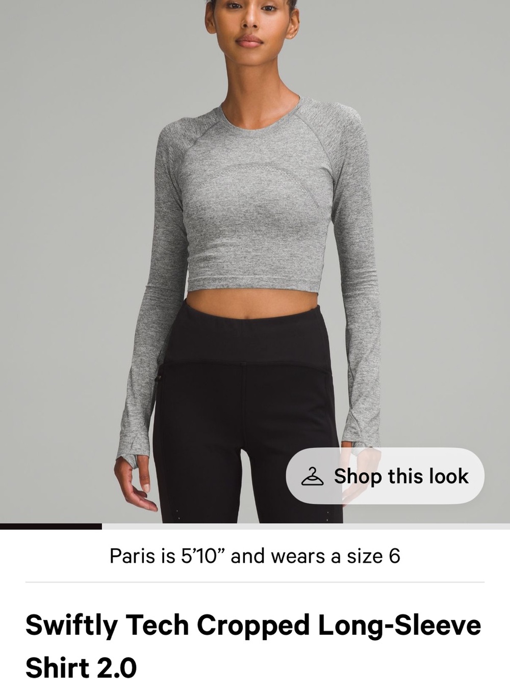 Lululemon Swiftly Tech Cropped Long-Sleeve Shirt 2.0 - Size 4